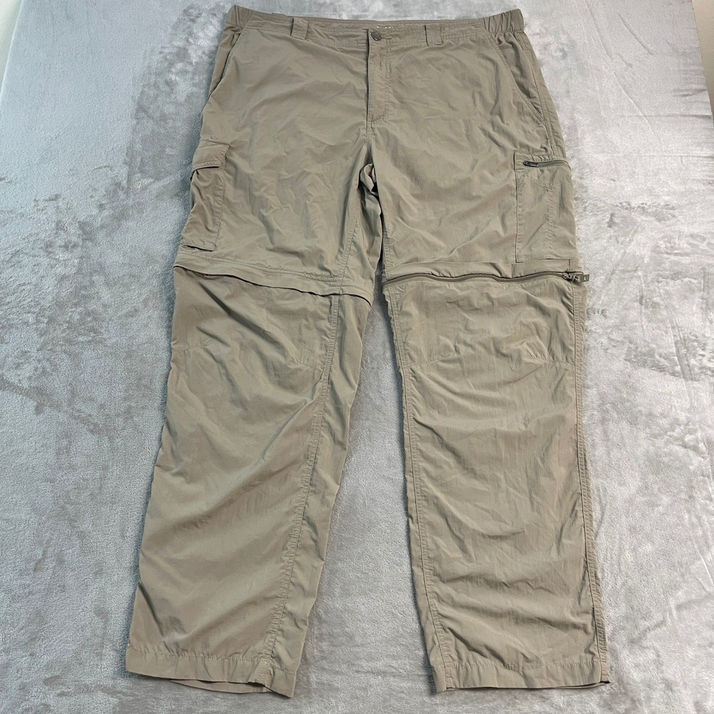 Columbia Omni-Shade Convertible Cargo Pants Mens 42x32 Khaki Nylon Hiking Zip